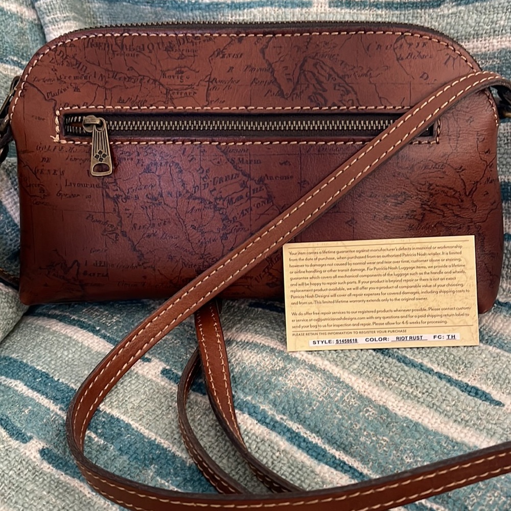 Patricia Nash Brown Leather Map Crossbody Bag - Picture 2 of 16